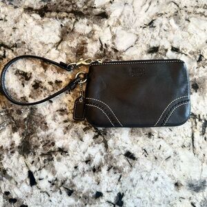 COACH Black Leather Wristlet with White Stitching
